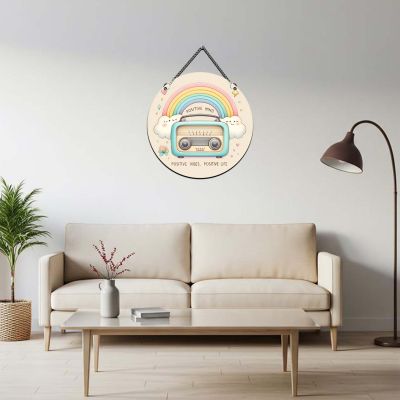 Retro Radio Theme Wall Art with Hanging Chain, Positive Vibes Quote Wall Art for Bedroom and Study Room, Unique Gift, Office Wall Decoration Items Multicolor